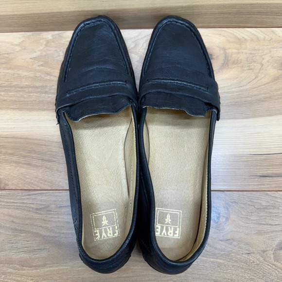 FRYE Black Leather Loafers Womens 10 Black Soft Leather Flats - Picture 8 of 11